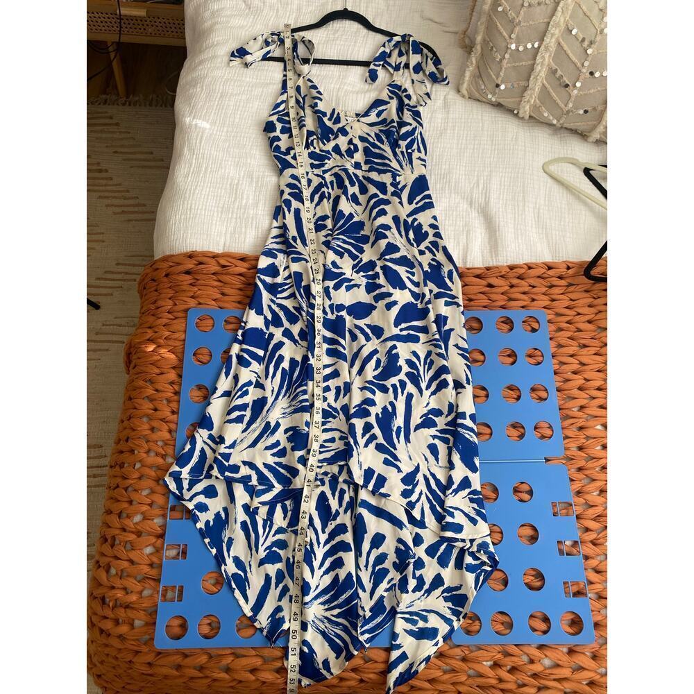 ALEXIS for Target Blue Botanical Tie Strap Asymmetrical Hem Dress Size Medium - Picture 14 of 15